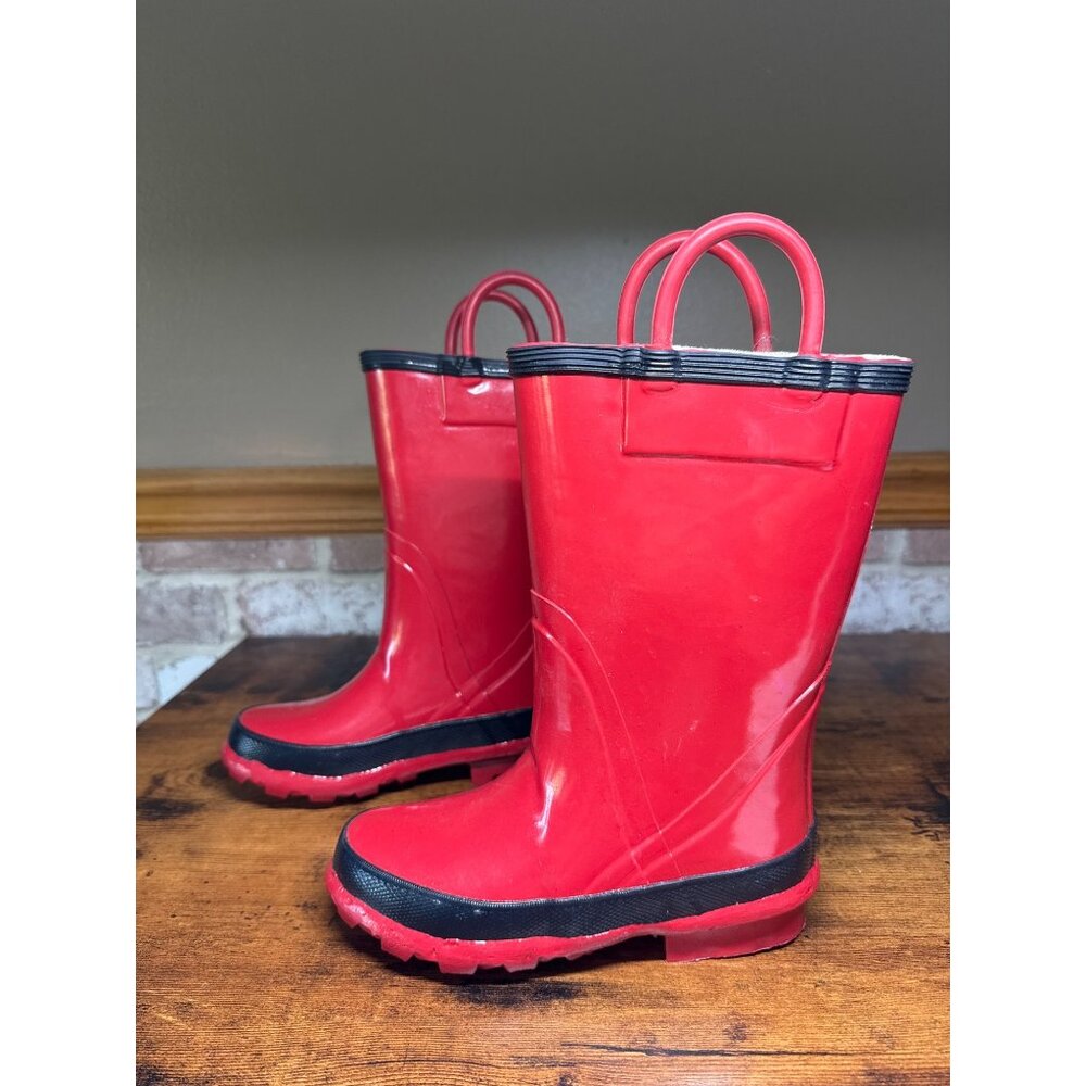 Red Steel Shank Kids Rain Boots Size 12 With Handles Rubber